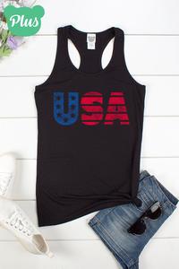 Plus size black USA racerback tank top