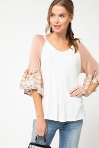 V-neck top featuring flounce sleeve detail