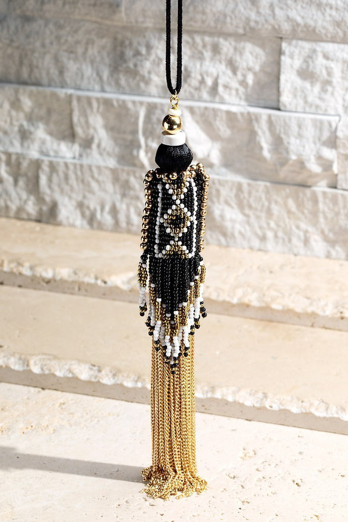Black Beaded Long Necklace