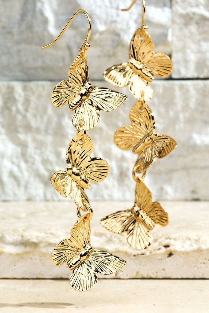 Gold Butterfly Dangle Earrings