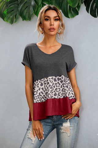 Print and Strip Short Sleeve Top