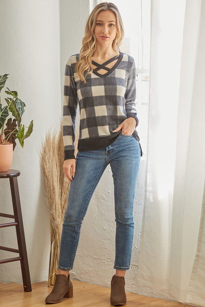 Plaid Long Sleeve Sweater