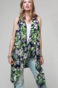 Navy floral and tropical leaf kimono