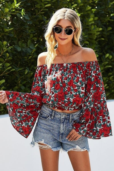 Off Shoulder Bell Sleeve Floral Top