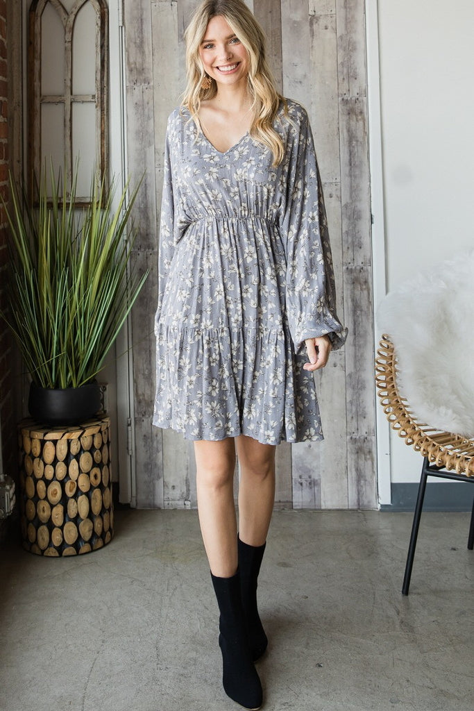 grey peasant dress Floral Long Sleeve Peasant Dress – Fashion Safari Lodi