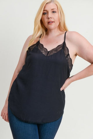 Plus size solid racerback cami with lace
