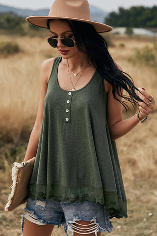 Olive Tank with Lace Trim