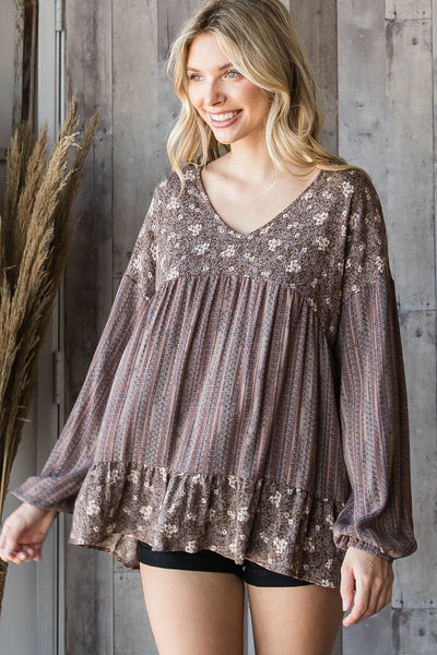 Oversized Empire Peasant Floral Top