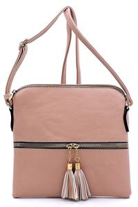 Pink fashion tassel zipper crossbody bag