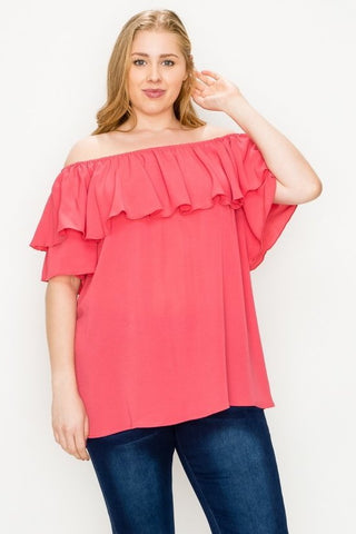 Plus Size Pretty pink off the shoulder ruffle top